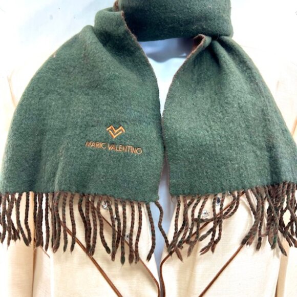 Vgt  Mario Valentno Scarf Men/Women 100% Wool 58"x10"  Green Brown Fringed (74 - Picture 4 of 7